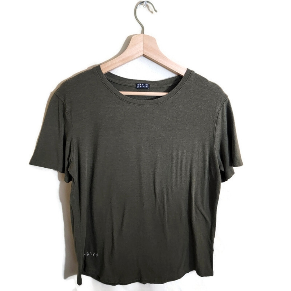 TWO BLIND BROTHERS Women's Dark Green Short Sleeve Crew Neck Soft T-Shirt L